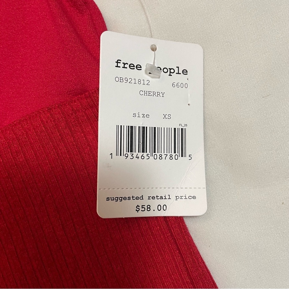 NWT New Free People Molly Red Ribbed Short Sleeve Surplice Top Size XS - Picture 8 of 15
